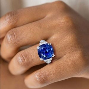 Italo Double Prong Cushion Cut Created Blue Sapphire Engagement Ring